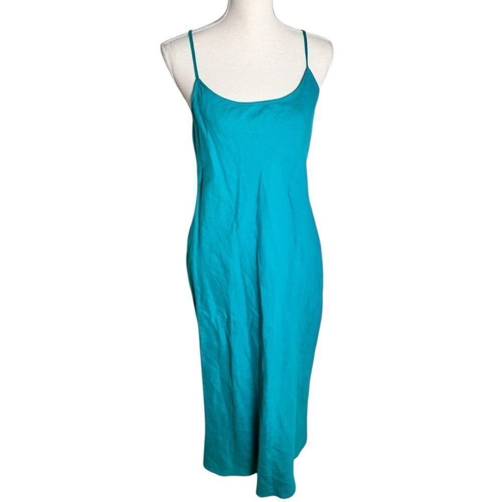 J.Crew Gwyneth Linen Teal Slip Midi Dress Size 8 - Picture 3 of 7
